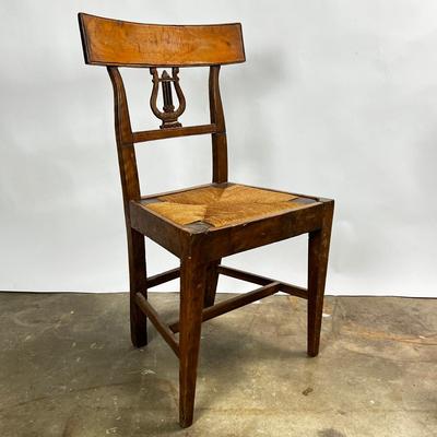 1374 Pair of Antique Walnut Rush Seats with Harp Back