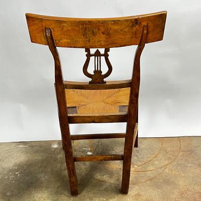 1374 Pair of Antique Walnut Rush Seats with Harp Back