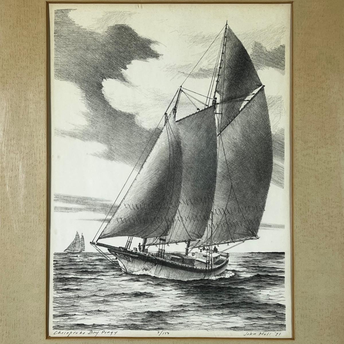 1427 Signed and Numbered Artwork by John Mall ‘71 “Chesapeake Bay Dingy ...