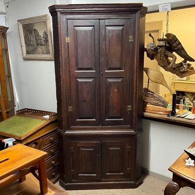 1443 Early Antique Primitive Corner Cabinet