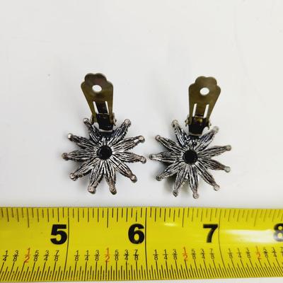 TURQUOISE & SILVER TONED CLIP ON STAR BURST EARRINGS