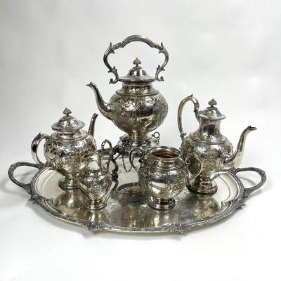 1432 Antique Victorian Silver Plate Tea Set of 6