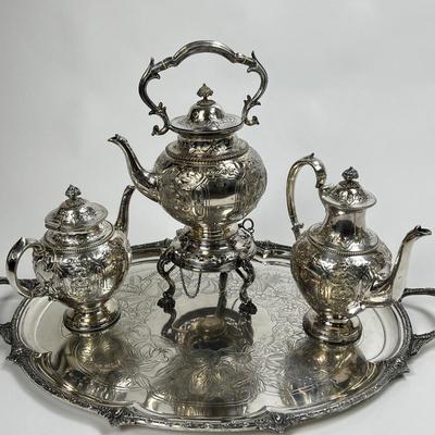 1432 Antique Victorian Silver Plate Tea Set of 6