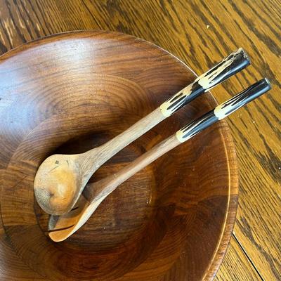 Wooden Salad Bowl and Fork + Spoon