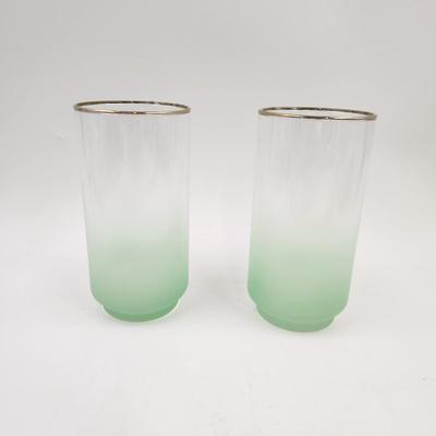 VINTAGE FROSTED GREEN GOLD RIMMED GLASSES
