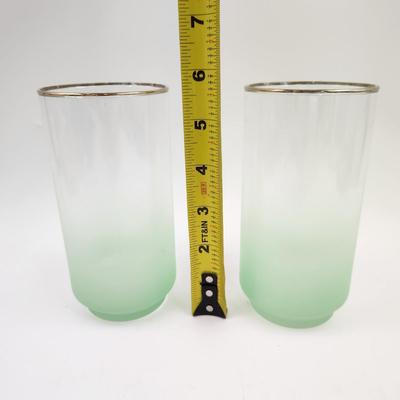 VINTAGE FROSTED GREEN GOLD RIMMED GLASSES