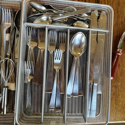 Trays of Stainless Steel flatware