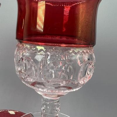 Vintage Lot of Kings Crown Ruby Red Thumbprint Vino Wine Liquor Drinking Glasses