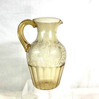 1446 Antique Cut Glass Pitcher with Mid Evil Seahorse with Wings