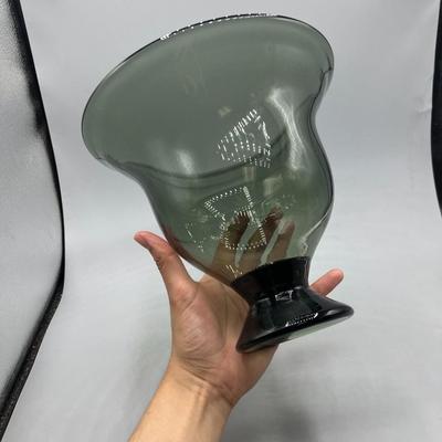Clear Glass Olive Green MCM Modern Home Decor Curve Spout Displayable Bowl Vase