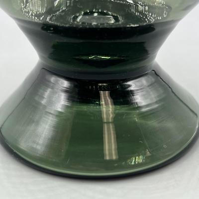 Clear Glass Olive Green MCM Modern Home Decor Curve Spout Displayable Bowl Vase