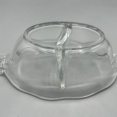 Vintage Elegant Handle Divided Sauce Serving Bowl Clear Glass Dish
