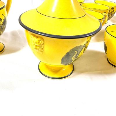 1447 Set of Antique English Staffordshire Pearlware Pottery Canary Yellow Tea Wares