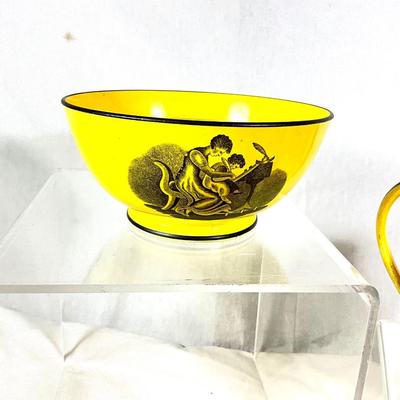 1447 Set of Antique English Staffordshire Pearlware Pottery Canary Yellow Tea Wares