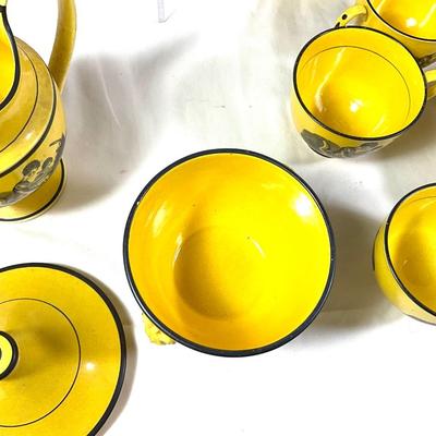 1447 Set of Antique English Staffordshire Pearlware Pottery Canary Yellow Tea Wares