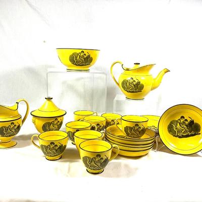 1447 Set of Antique English Staffordshire Pearlware Pottery Canary Yellow Tea Wares