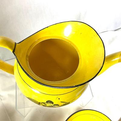 1447 Set of Antique English Staffordshire Pearlware Pottery Canary Yellow Tea Wares