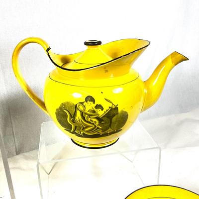 1447 Set of Antique English Staffordshire Pearlware Pottery Canary Yellow Tea Wares
