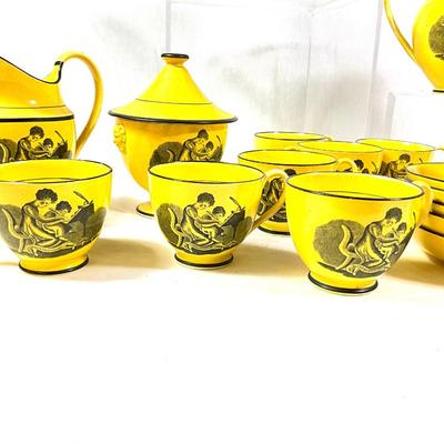 1447 Set of Antique English Staffordshire Pearlware Pottery Canary Yellow Tea Wares