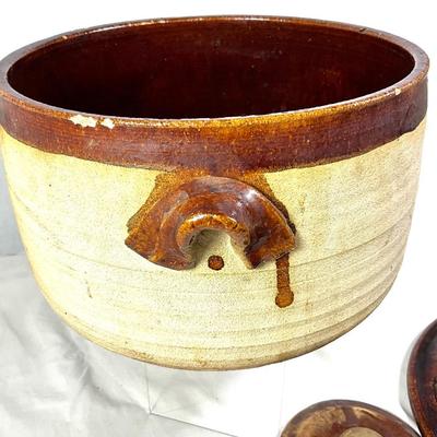1447 Vintage Beige & Brown Glazed Santa Barbara Crock
