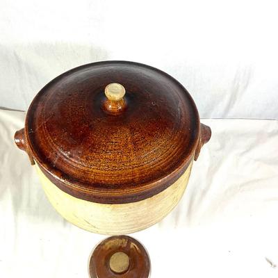 1447 Vintage Beige & Brown Glazed Santa Barbara Crock