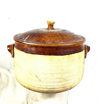 1447 Vintage Beige & Brown Glazed Santa Barbara Crock