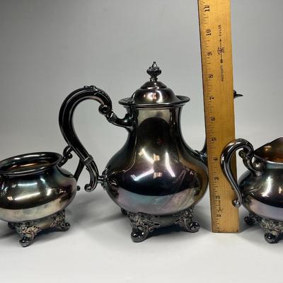 Vintage Reed & Barton 5600 Regent Silverplate Teapot, Creamer, Sugar Fancy Victorian Set