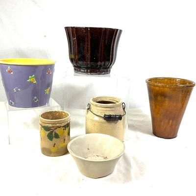 1449 Lot of Vintage Flower Pots, Vase, and Crock
