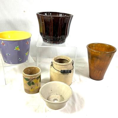 1449 Lot of Vintage Flower Pots, Vase, and Crock