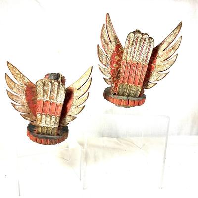 1450 Pair of Antique Wooden Carved Balinese Decorative Hangings