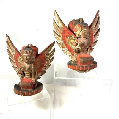1450 Pair of Antique Wooden Carved Balinese Decorative Hangings