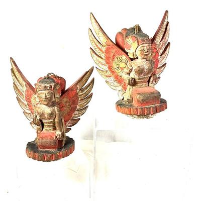 1450 Pair of Antique Wooden Carved Balinese Decorative Hangings