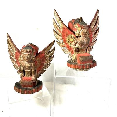 1450 Pair of Antique Wooden Carved Balinese Decorative Hangings