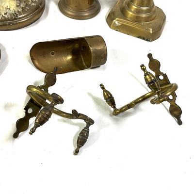 1451 Lot of Vintage Brass Candlesticks , French Pigeon Lamp and more