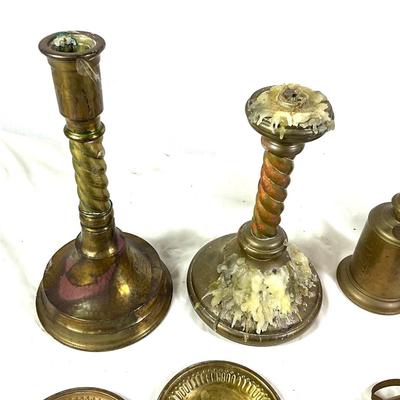 1451 Lot of Vintage Brass Candlesticks , French Pigeon Lamp and more