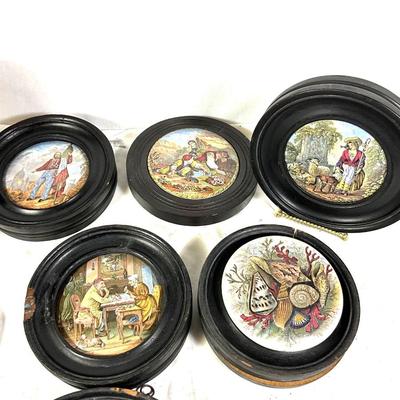 1452 Set of 8 Antique Victorian Prattware Framed Pot Lids