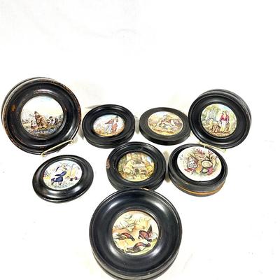 1452 Set of 8 Antique Victorian Prattware Framed Pot Lids