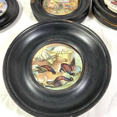 1452 Set of 8 Antique Victorian Prattware Framed Pot Lids