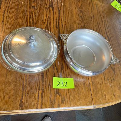 Silver Plate Covered Veggie bowl w/ Glass Insert