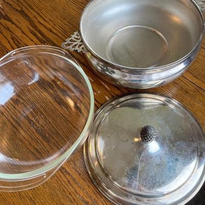 Silver Plate Covered Veggie bowl w/ Glass Insert