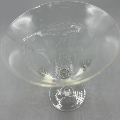Vintage Etched Glass Thin Foliage Motif Drinking Toasting Glass