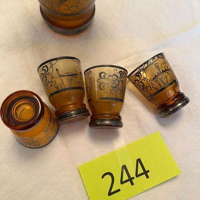 Silver Overlay Amber Liquor Set