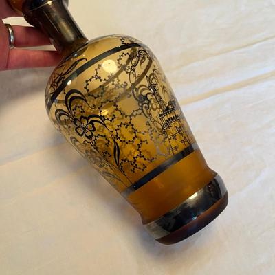 Silver Overlay Amber Liquor Set