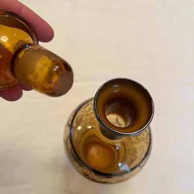 Silver Overlay Amber Liquor Set