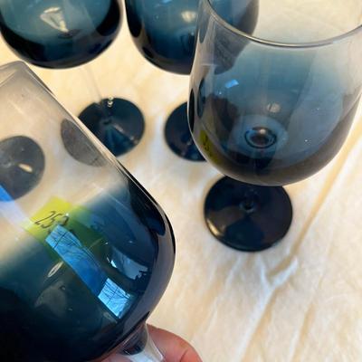 Set of 5 Blue Bottom Wine Glasses