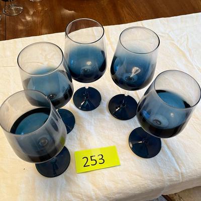 Set of 5 Blue Bottom Wine Glasses