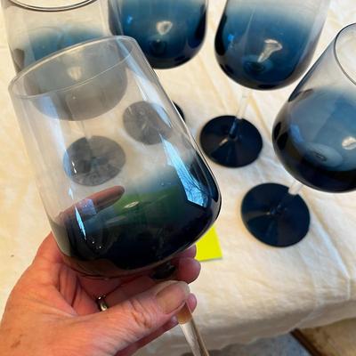 Set of 5 Blue Bottom Wine Glasses