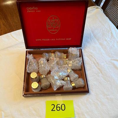 Cigar box with individual salt & pepper shakers.