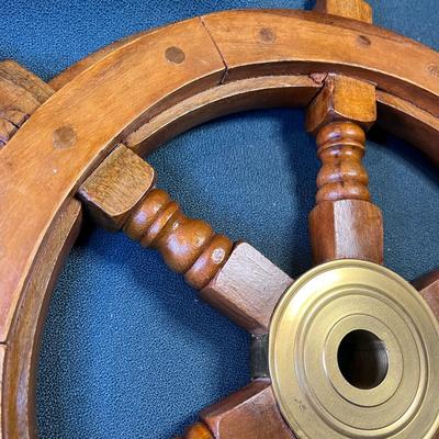 SHIPâ€™S HELM STEERING WHEEL 18â€ WOOD BRASS