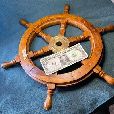 SHIPâ€™S HELM STEERING WHEEL 18â€ WOOD BRASS